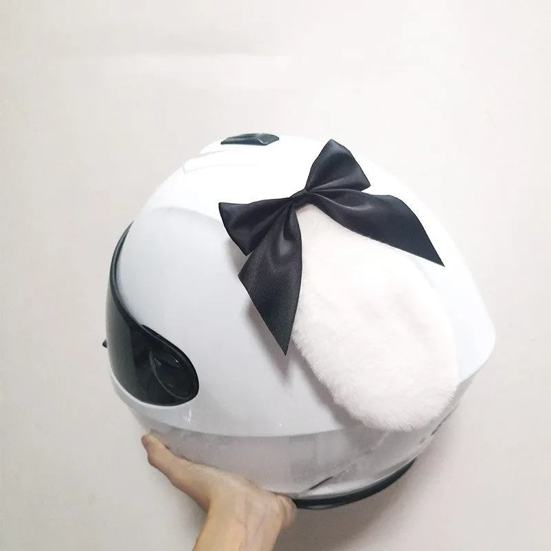 Carbon fibre rabbit ears motorcycle helmet decoration in various colours with bow accessories.