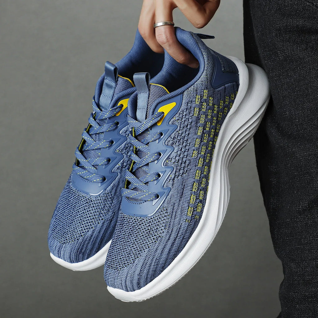 Women's Lavender Purple Flyknit running shoes with striped pattern and mesh lining on white background