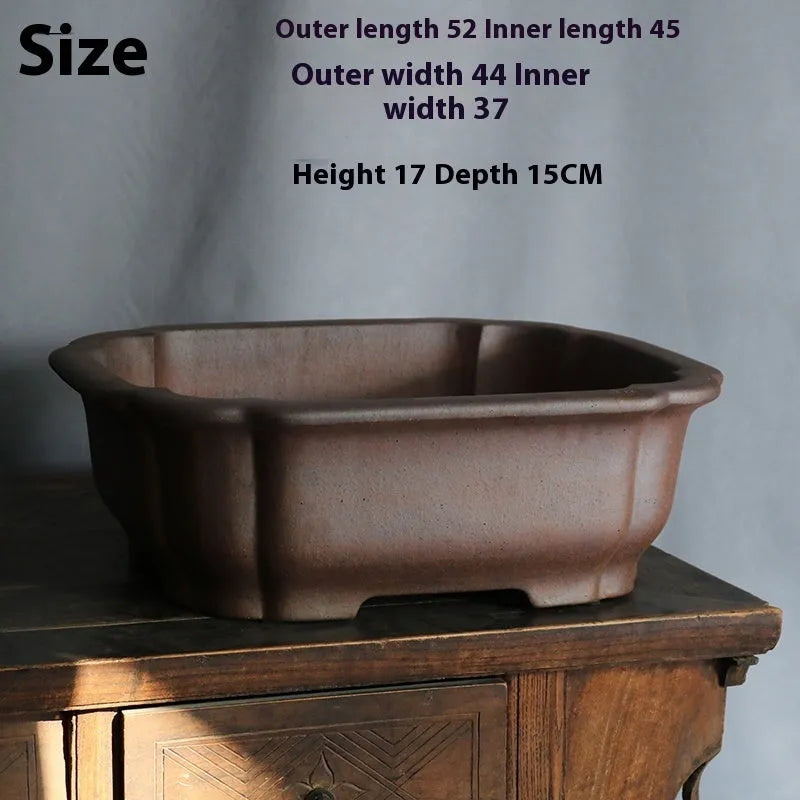 Purple sand rectangular bonsai flower pot on floor with modern simple styling