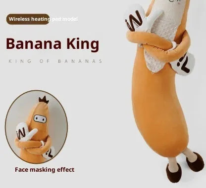Banana King sleeping soft pillow toy in yellow plush with curved shape on a neutral background