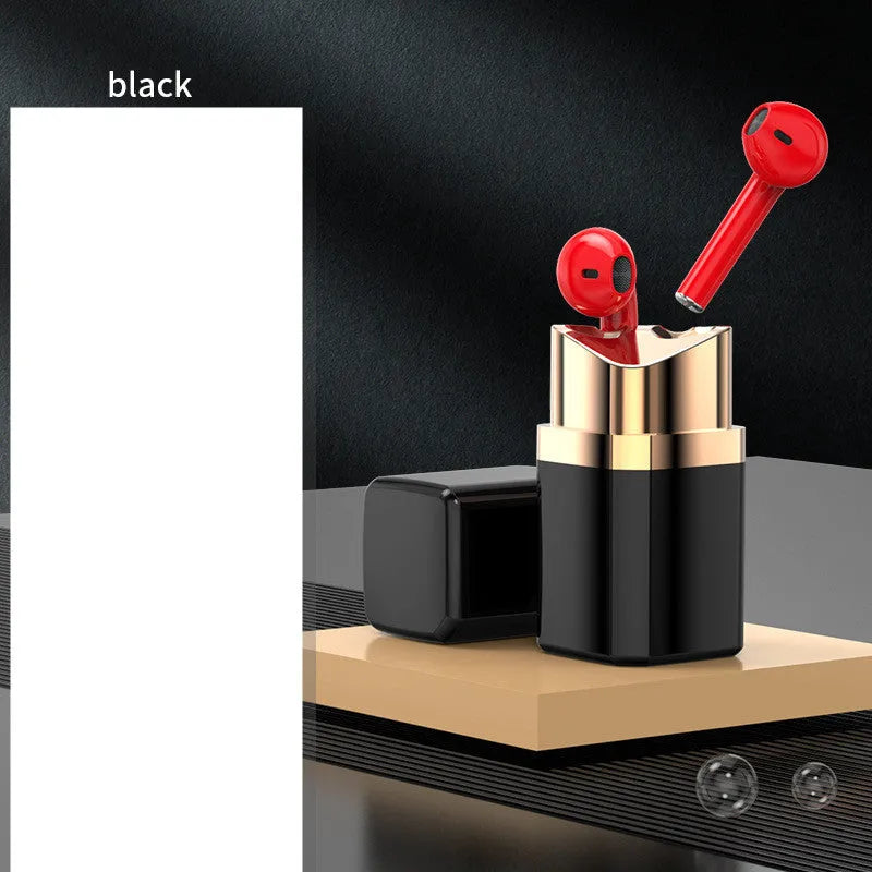 Lipstick-style Bluetooth wireless earphones in black pink purple white colours