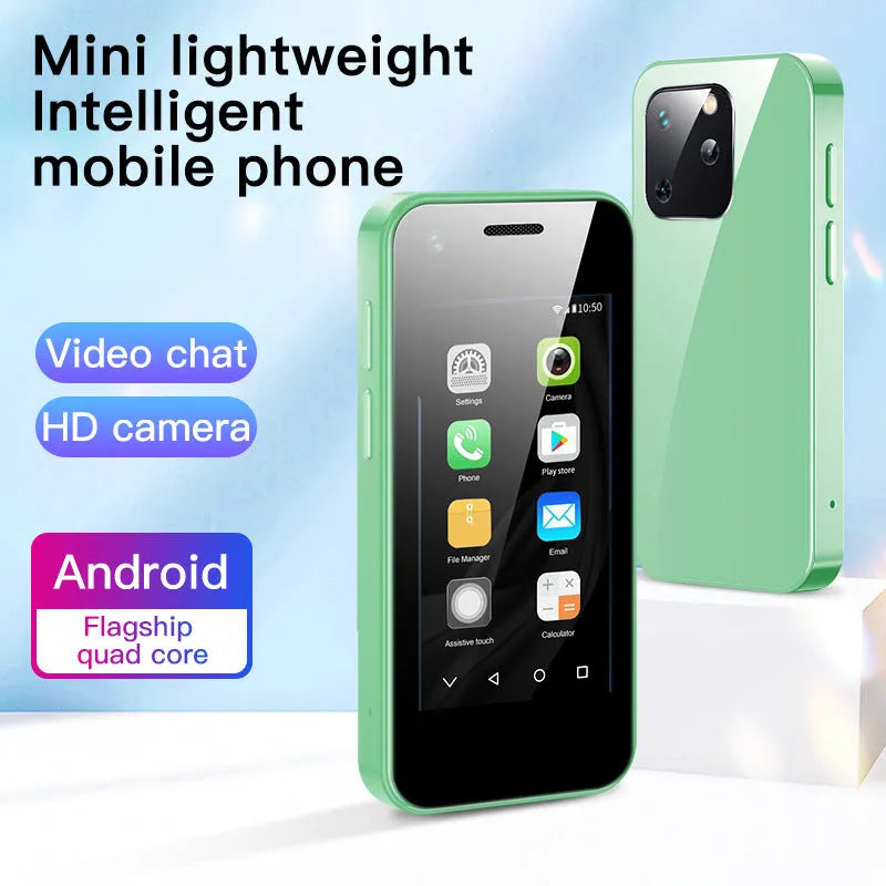 Ultra-compact 84mm mini Android phone with 2.5-inch screen and quad-core processor in four colour options