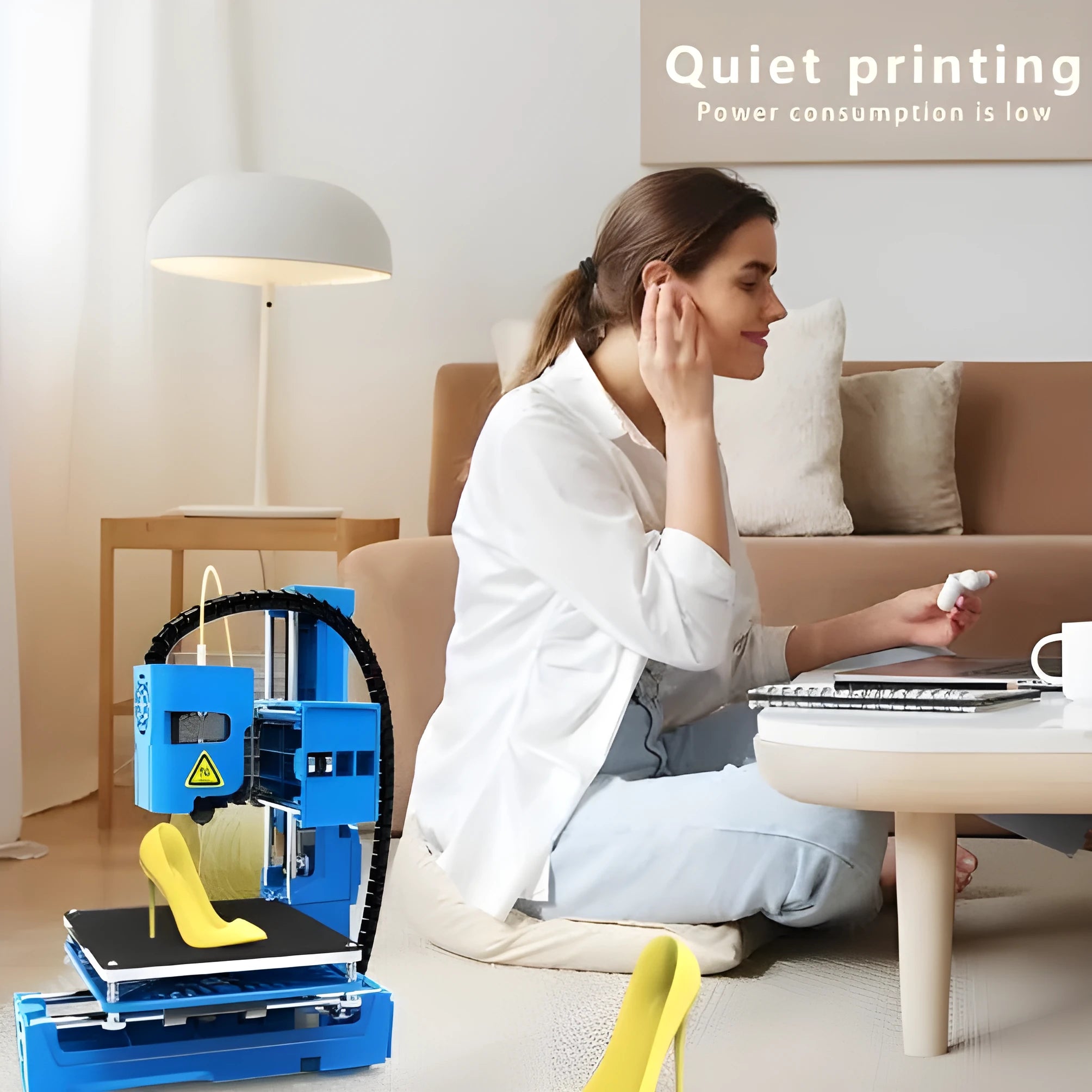 K9 New Mini desktop 3D printer in black or blue with 100x100mm print bed and region-specific power plug.
