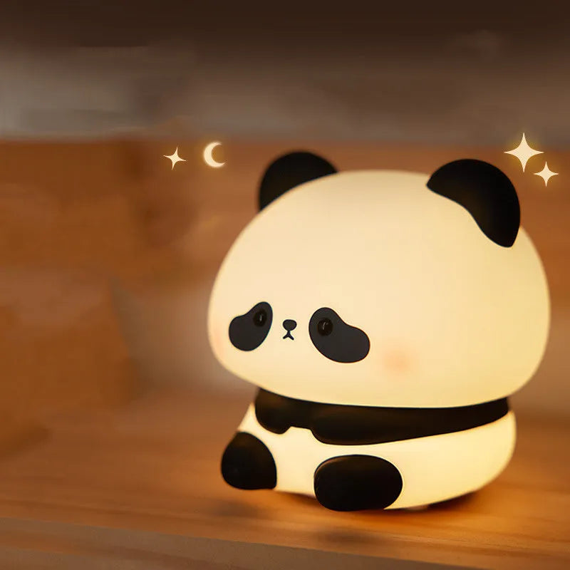 Panda-shaped silicone night light with warm white LED glow for children's bedrooms