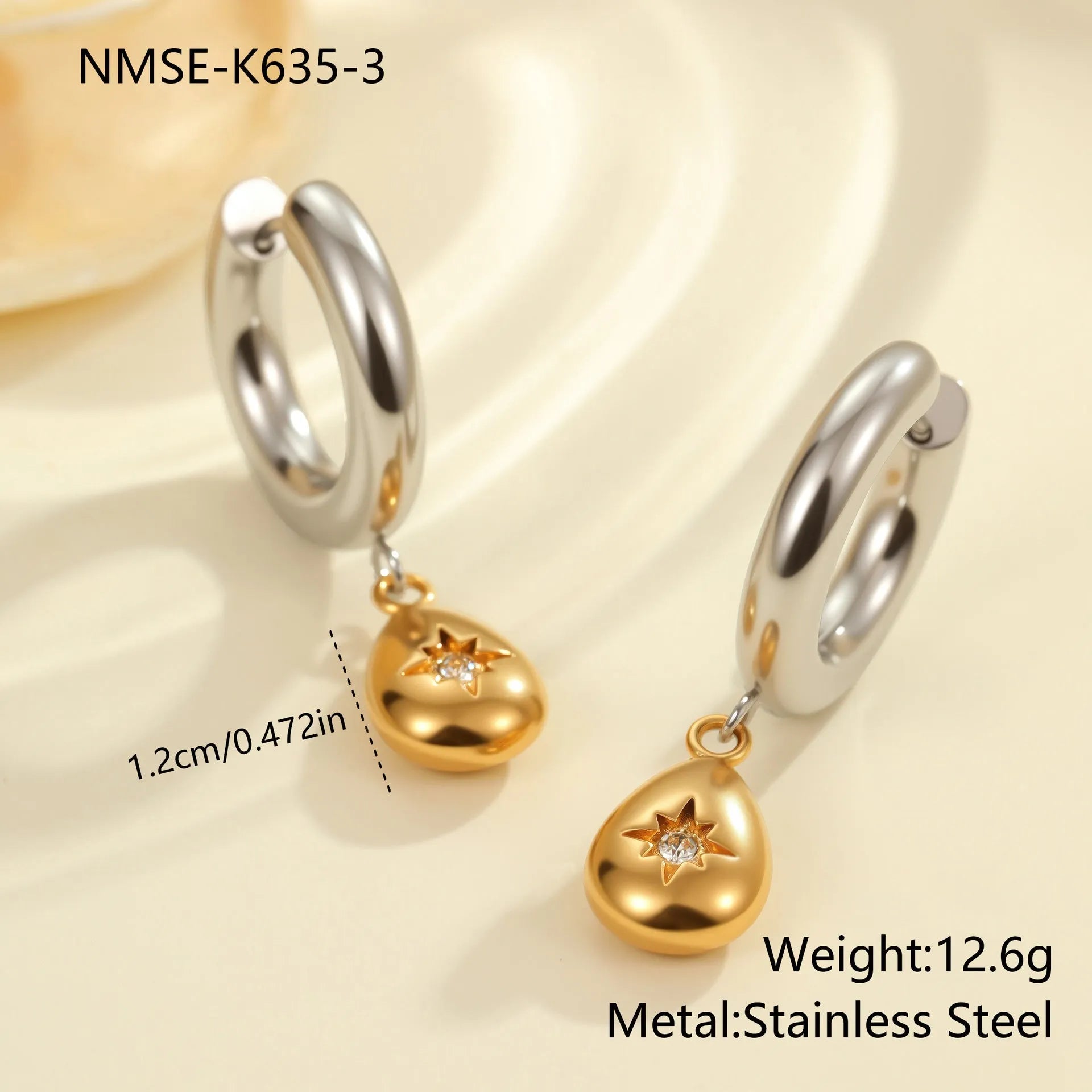 Christmas tree design earrings in stainless steel with 18K gold electroplated silver-tone finish