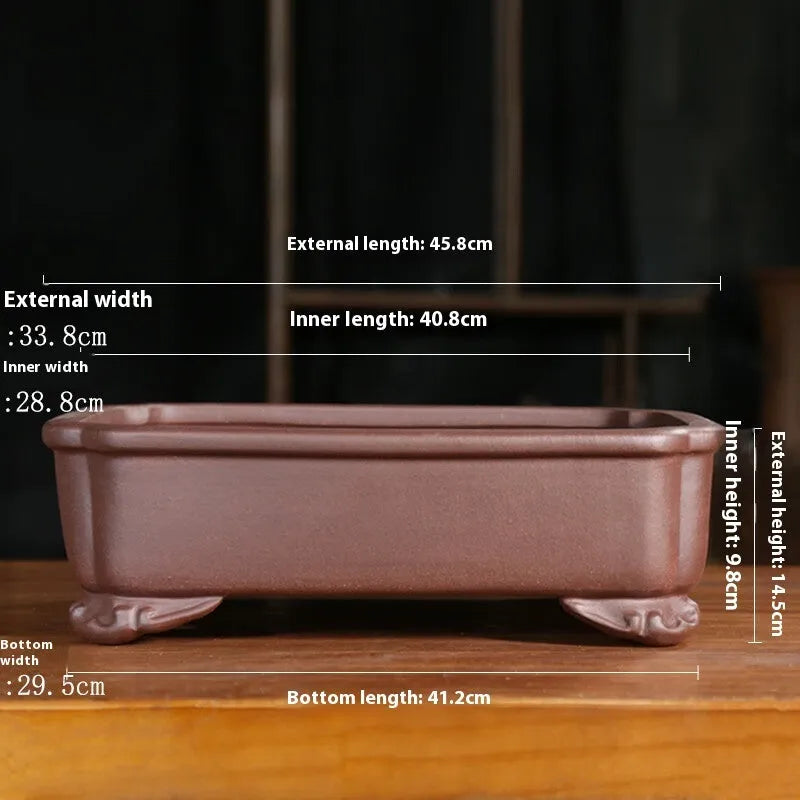 Purple sand rectangular antique bonsai manger with corner-cutting design for indoor outdoor plant display