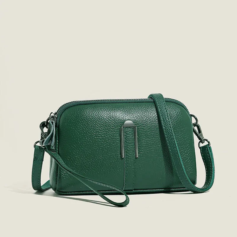 Genuine leather women's shoulder bag in horizontal square shape with urban simplicity design