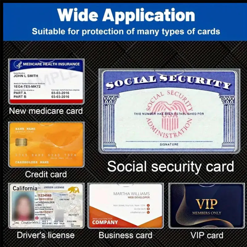 Clear thick PVC social security card holder measuring 9.7 by 5.9 centimetres