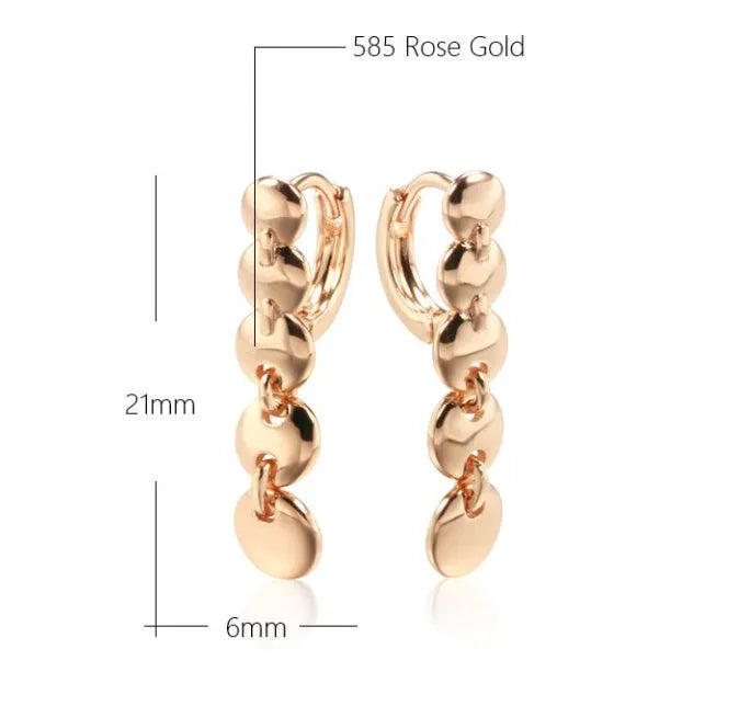 Gold-coloured copper retro earrings with woven texture in long round circle shape