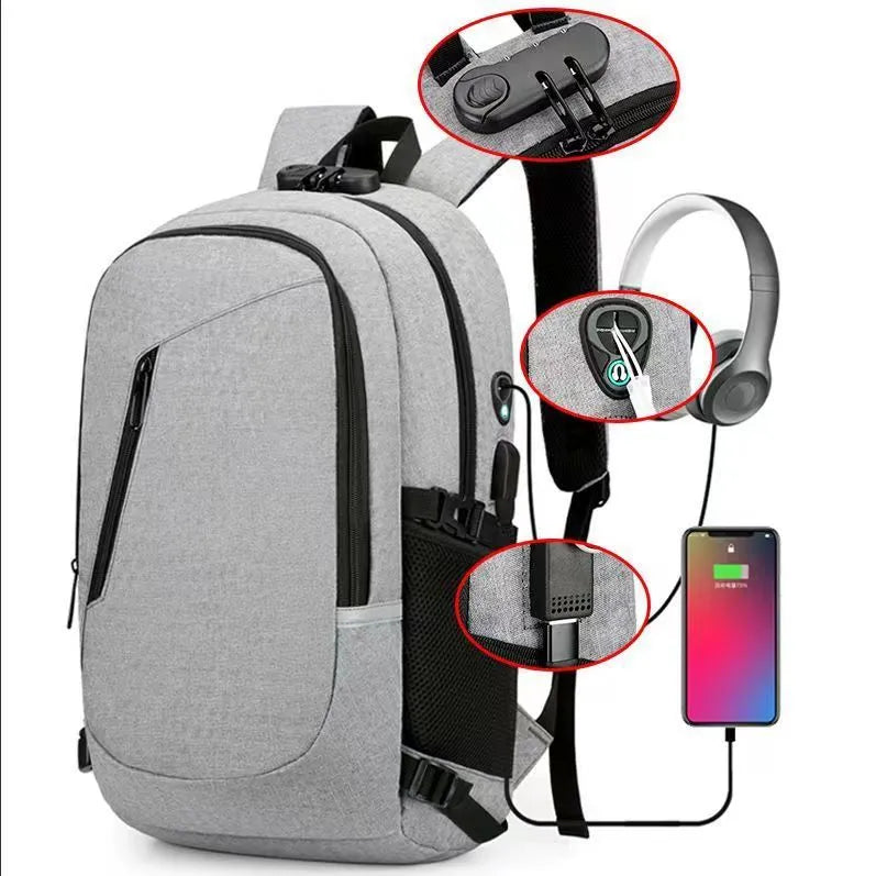 Blue Oxford cloth computer backpack for travel with laptop compartment.