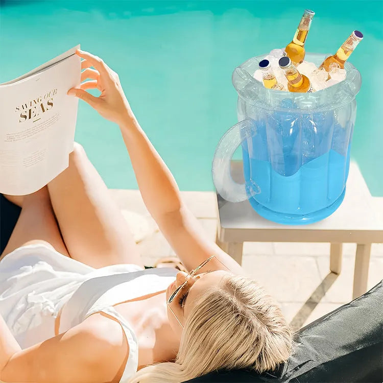 Yellow inflatable ice bucket with beer steins design for outdoor parties and camping