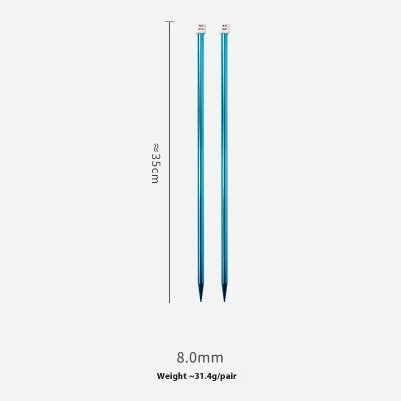 Complete set of lengthened crochet hooks in 14 sizes from 2.0mm to 10.0mm, each with a protective end cap.