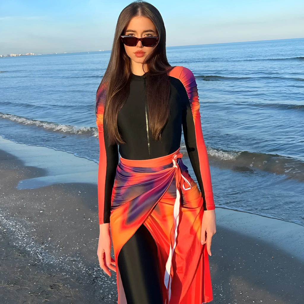 Women's sun protection swimsuit three-piece set in polyester, colour 427, sized S M L XL