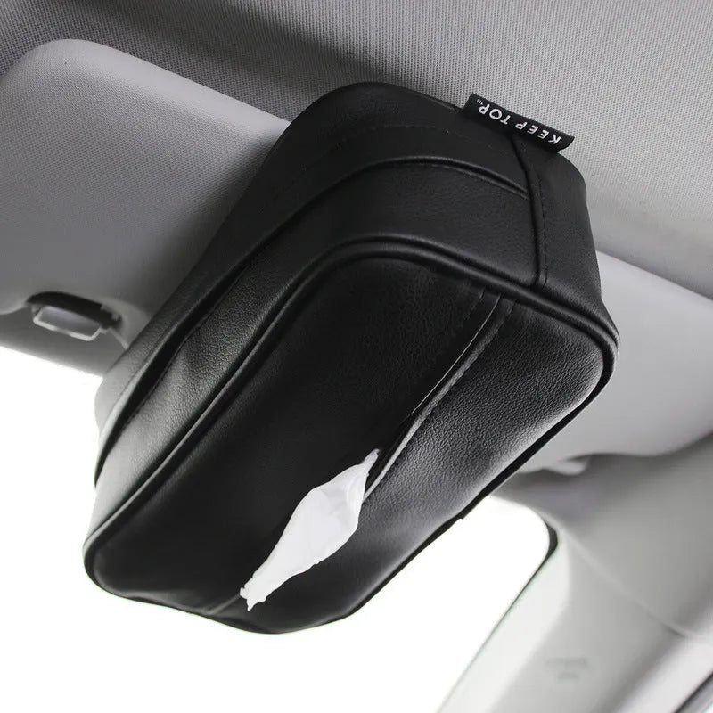 Black PU leather hanging organiser bag for car storage with dimensions 230mm x 110mm x 90mm.