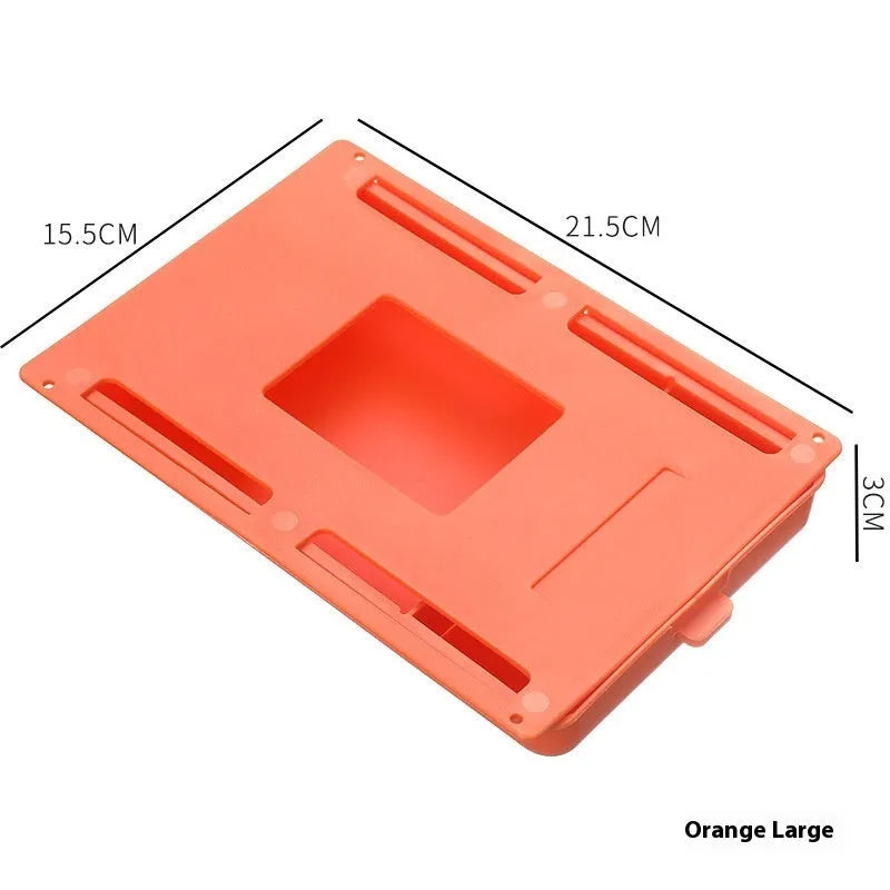 Plastic under-table storage drawer with adhesive mounting in grey colour