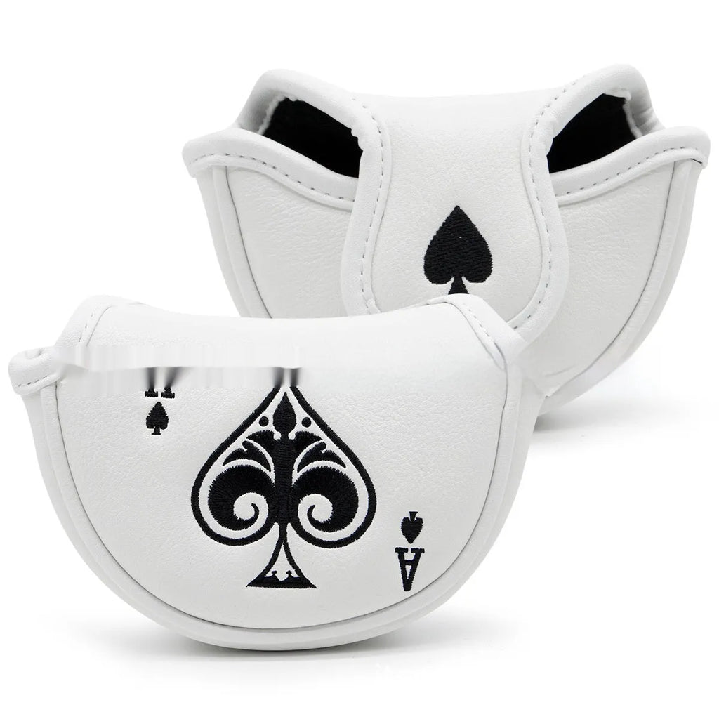 A black PU golf club sleeve designed to cover and protect a putter head.