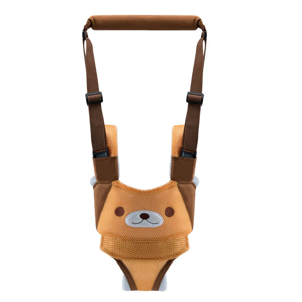 Baby walking harness belt with adjustable straps and removable crotch support in blue colour