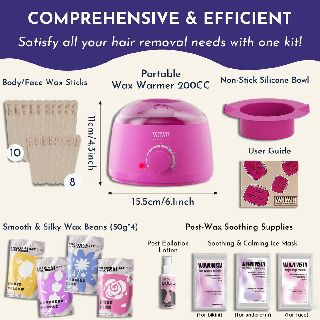 29-piece hard wax hair removal kit with compact warmer, wax beads, facial and body sticks