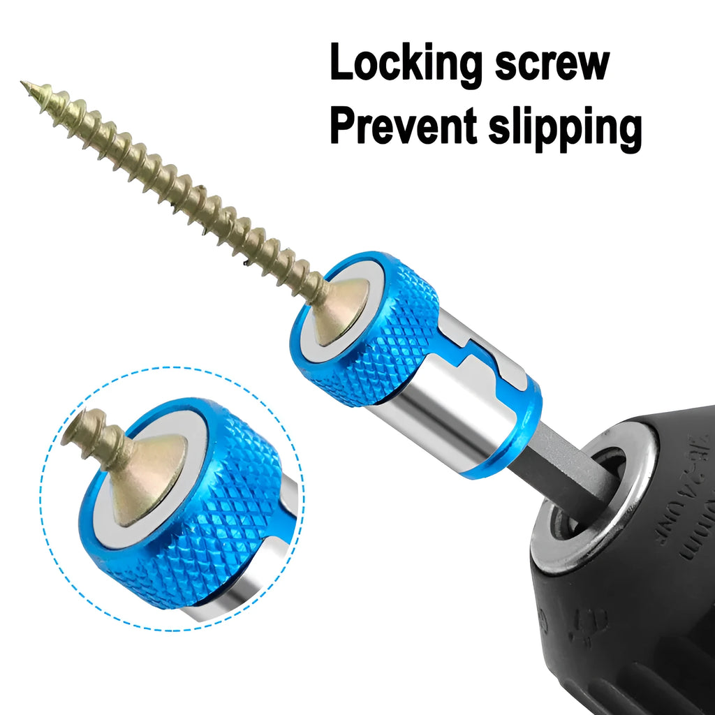 Light blue magnetic screwdriver bit with ring for metric slotted screws