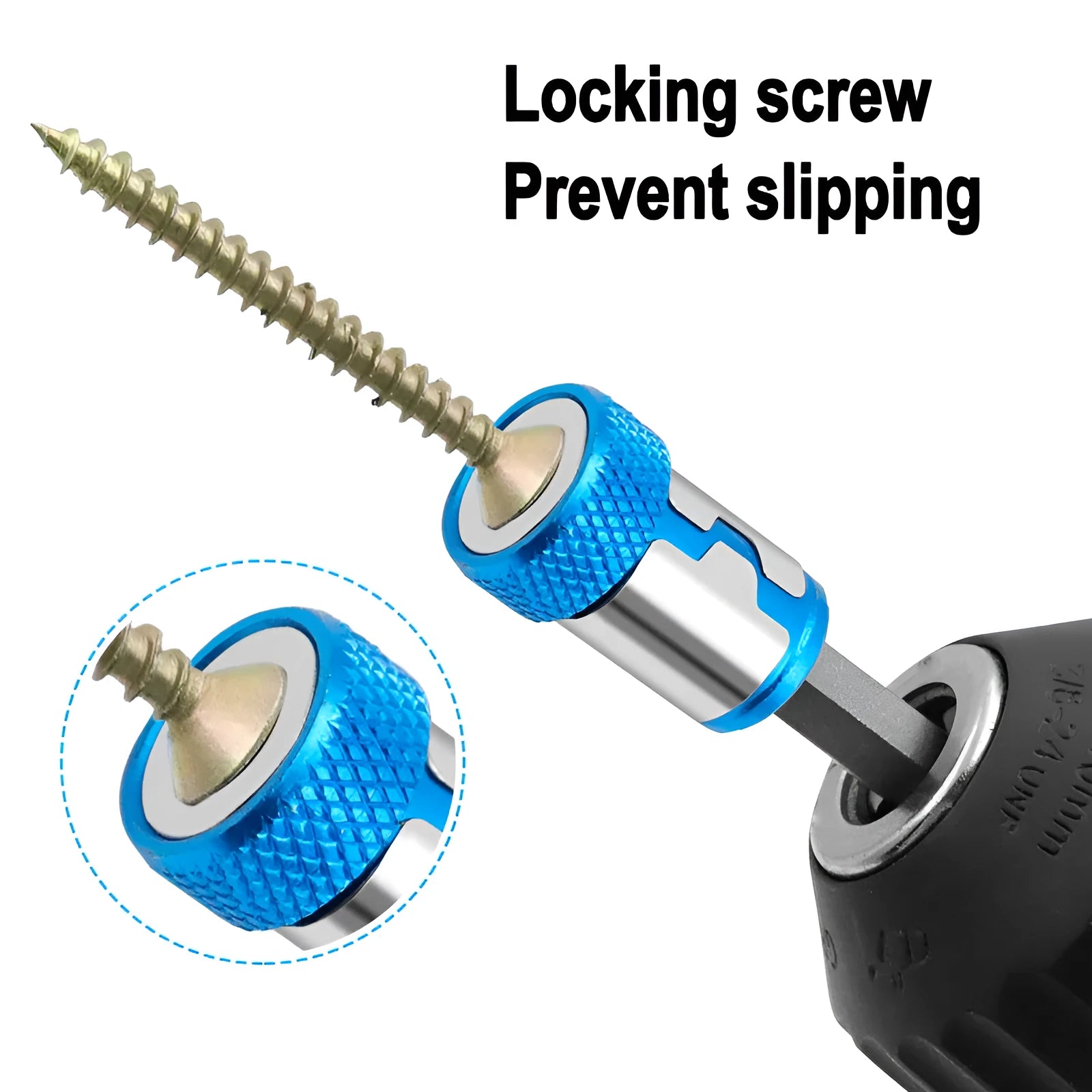 Light blue magnetic screwdriver bit with ring for metric slotted screws