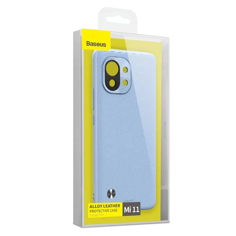 Alloy plain leather phone case for Xiaomi 11 in black and smoky purple colour options