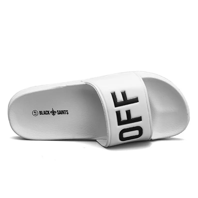 Large men's open toe personalised slippers with rubber sole in black or white colours