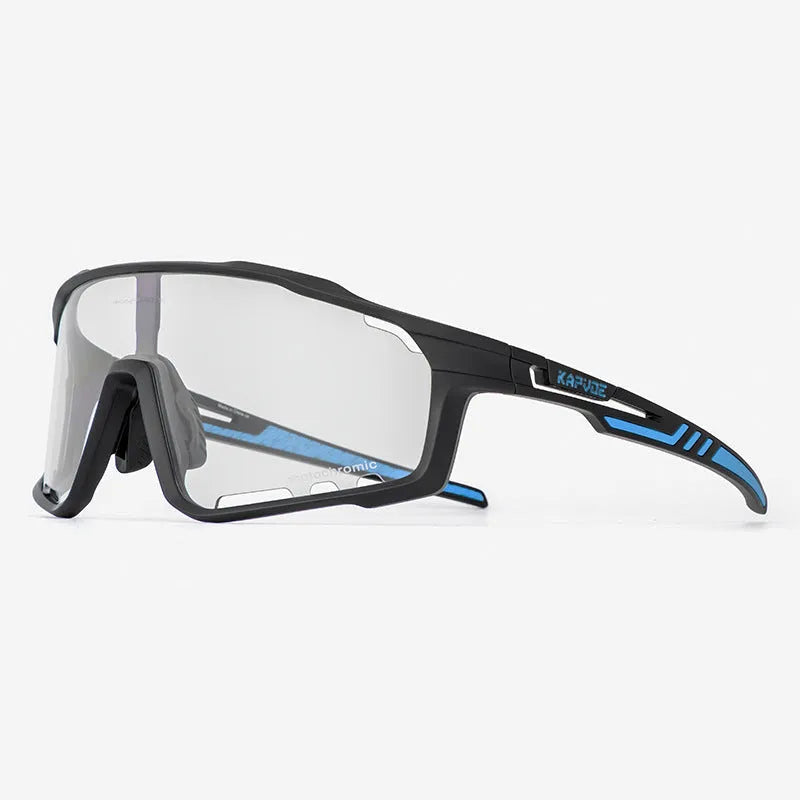 Photochromic sports sunglasses with semi-rimless TR90 frame for cycling.