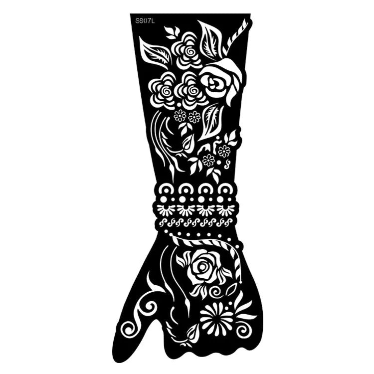Pack of geometric hollow template tattoo stickers with machine-cut paper stencils for DIY art.