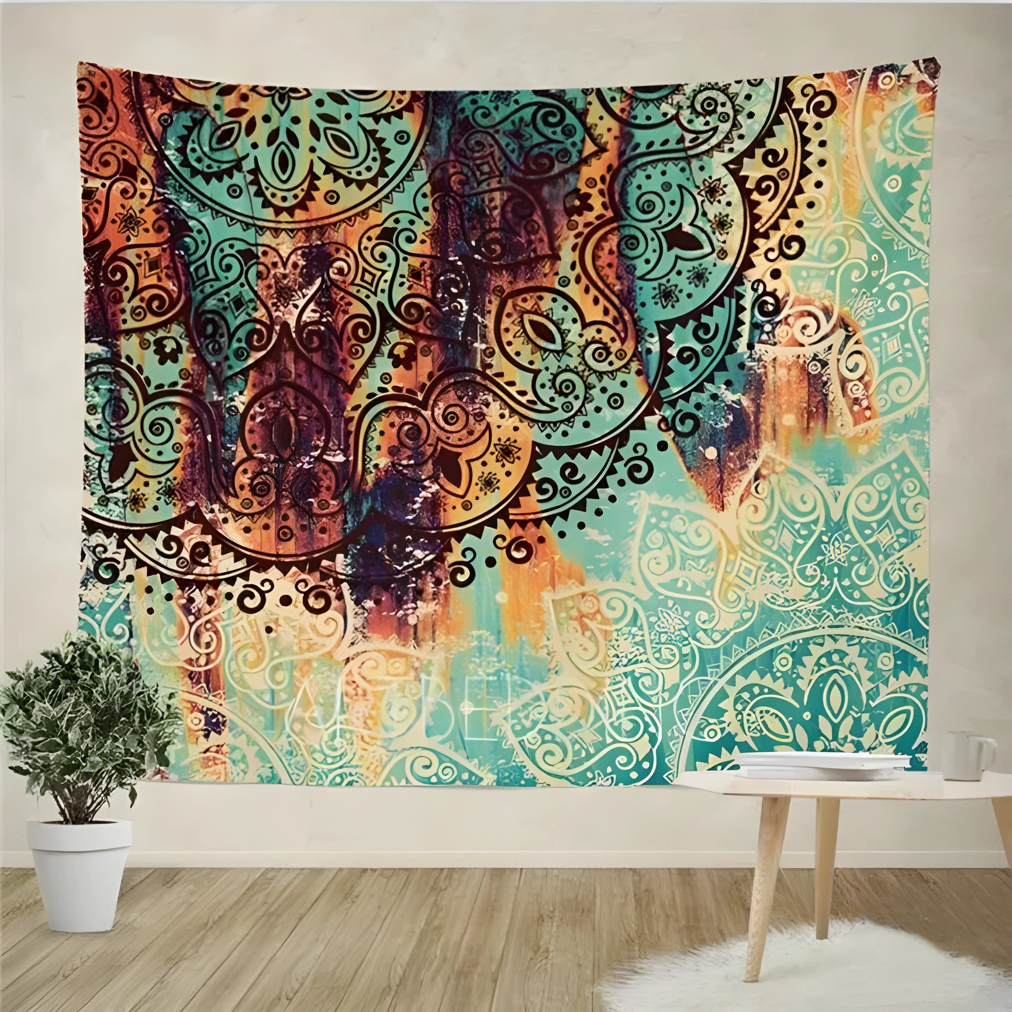 Sevenstars bohemian mandala tapestry with colourful floral print in 100x150cm size