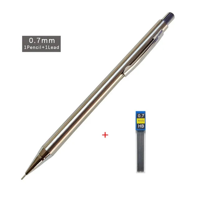 Metal automatic pencil in standard colour with push-button top, HB lead options 0.3 to 0.9mm, for school writing