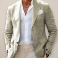 Men's loose solid colour double button suit jacket in grey, front view, for casual leisure wear