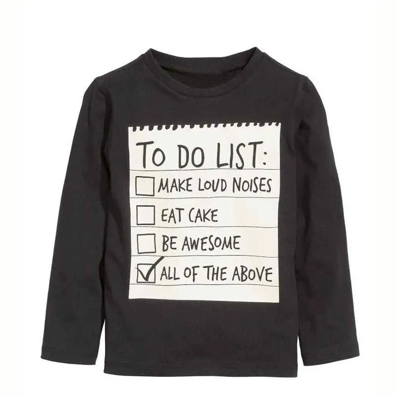 Cotton boys casual two-piece suit with long sleeve T-shirt and pants in a letter pattern.
