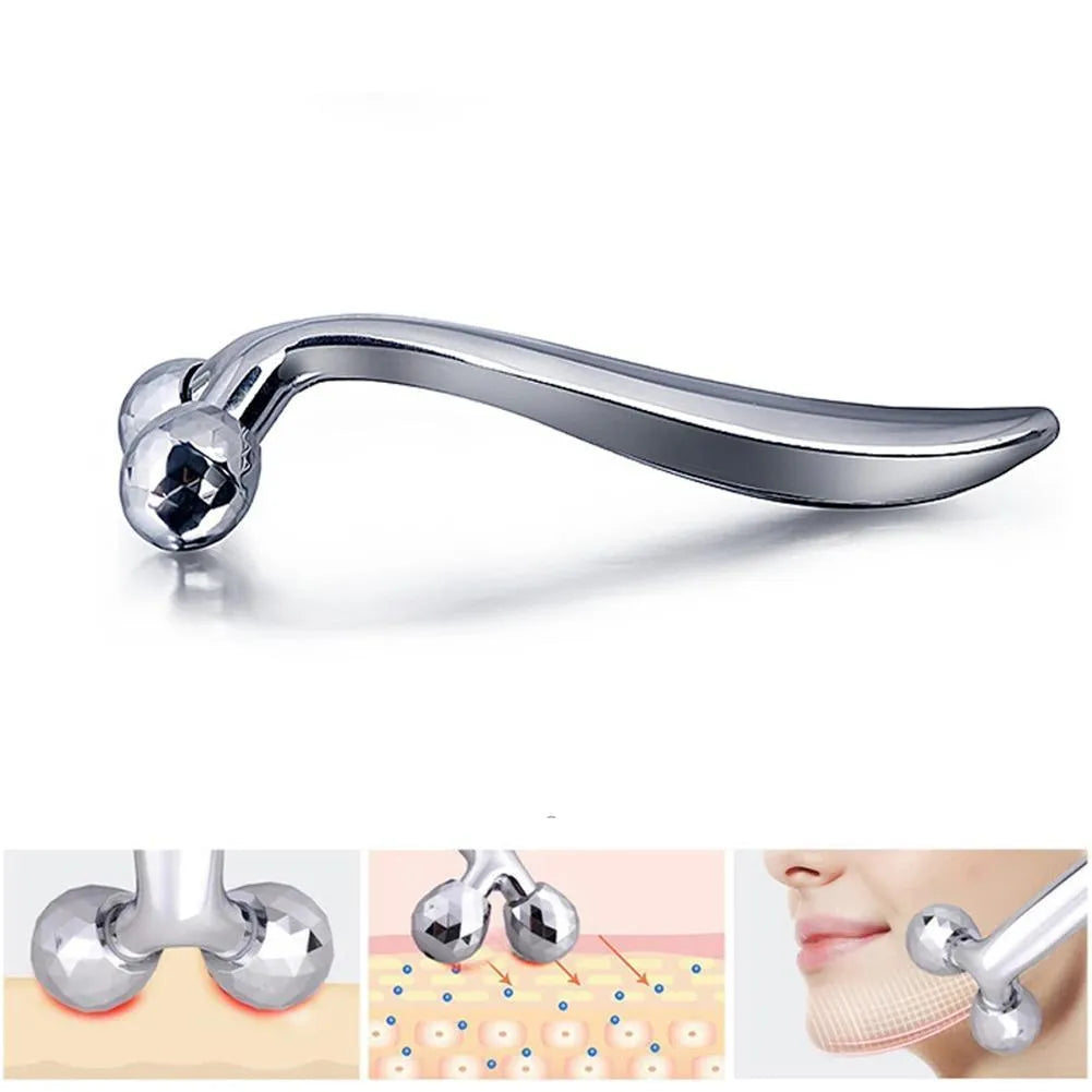 Face lift Y shape roller massager in silver ABS platinum, measuring 4.5cm by 13cm