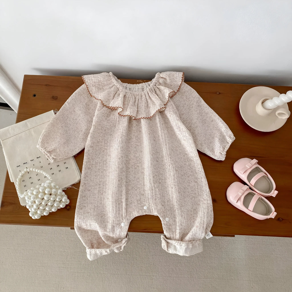 Baby girl cotton long sleeve floral jumpsuit in picture colour, pullover style, suitable for heights 66-90cm