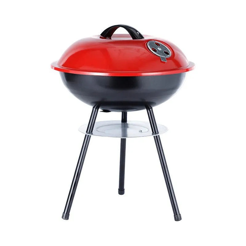 Portable iron barbecue grill with 14-inch cooking surface and modern minimalist design