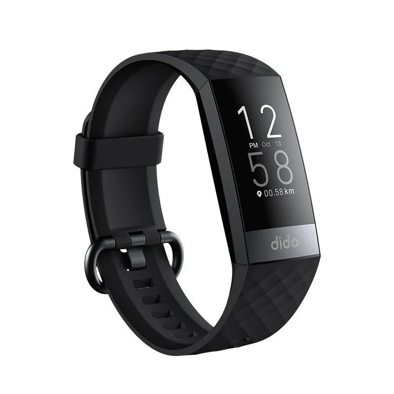 Y6 Black smart bracelet with health monitoring on a wrist, showing the 1.1-inch touchscreen.