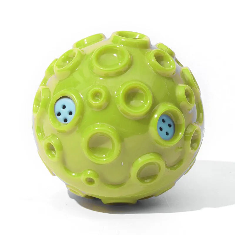 Durable dog chew ball with meteorite-shaped bumps in blue colour