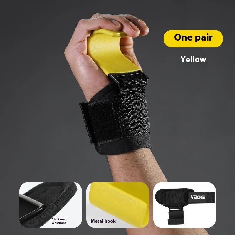 Horizontal bar pull-up power assist grip hook in black for weightlifting training with padded wrist support