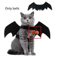Halloween pet costume set with black wings and bell accessory in felt polyester construction