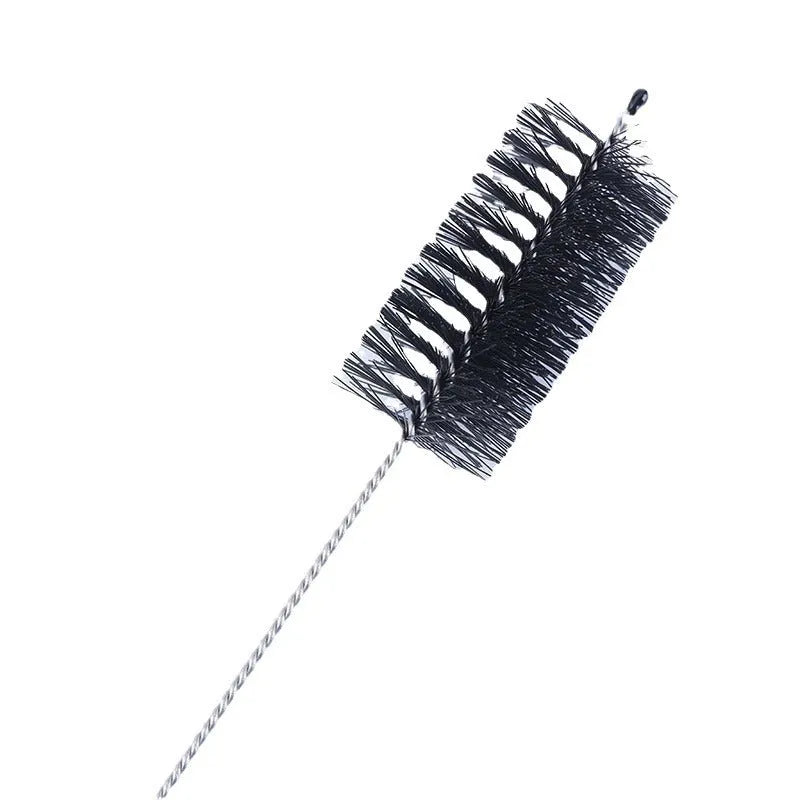 Nylon cleaning brush set with stainless steel handle for reusable straws, black and white options