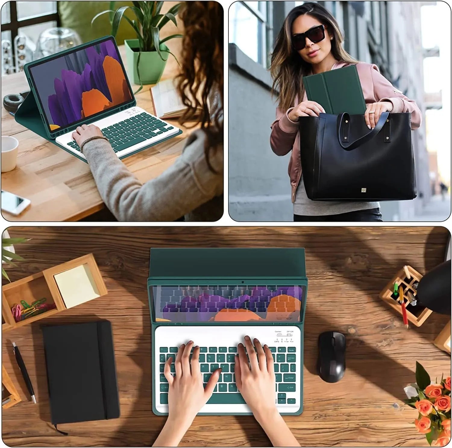 Samsung Galaxy Tab protective leather case with Bluetooth keyboard and charging mouse in TPU soft shell