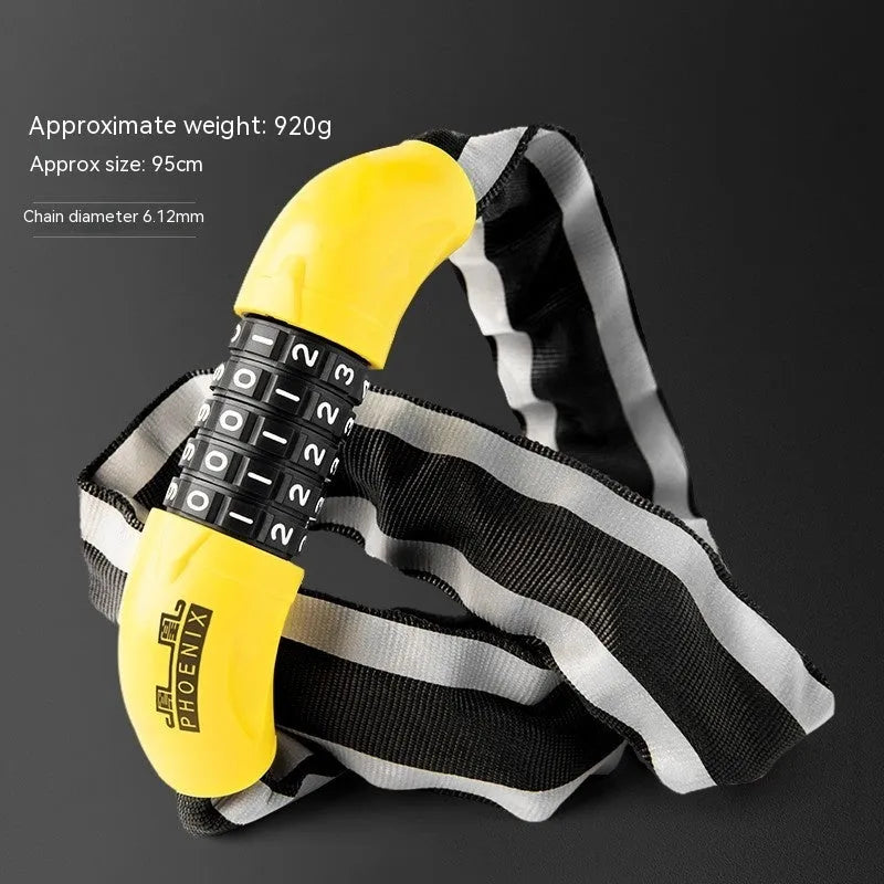 95cm zinc alloy mountain bike chain lock with anti-hydraulic shear construction in black or yellow