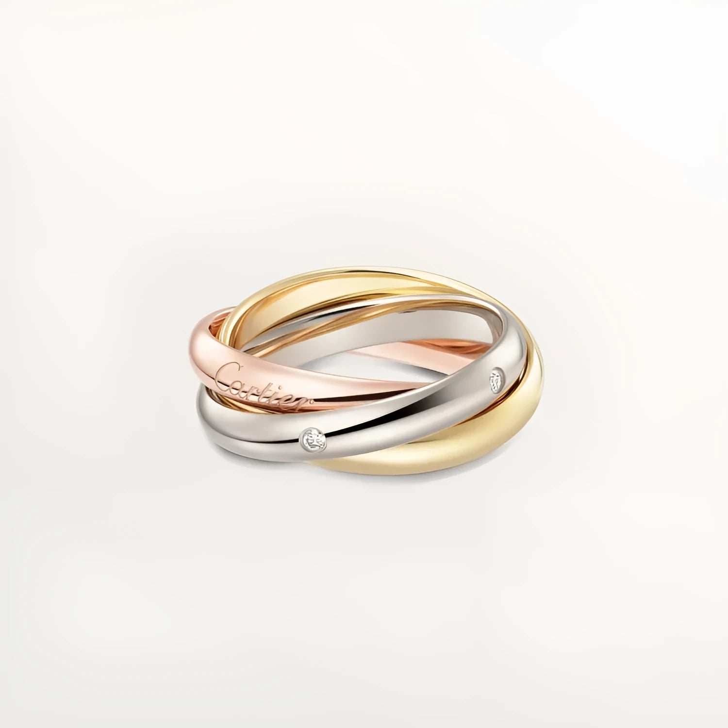 A silver couple ring with a full diamond band on a finger, showing geometric shape and personalised text engraving.