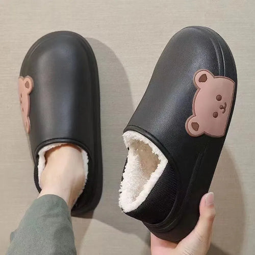 Bear fluffy slippers winter house shoes for women, unisex PVC sole, white colour