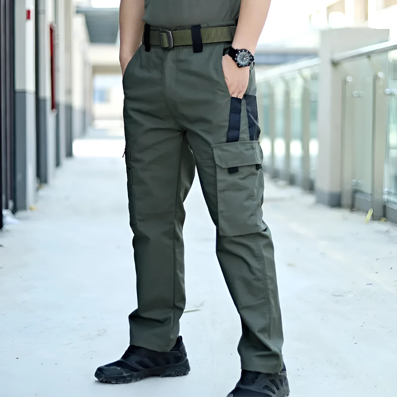 Beetle Tactical Trousers Men's Outdoor Multifunctional Elastic Waist Pants in Black Size M