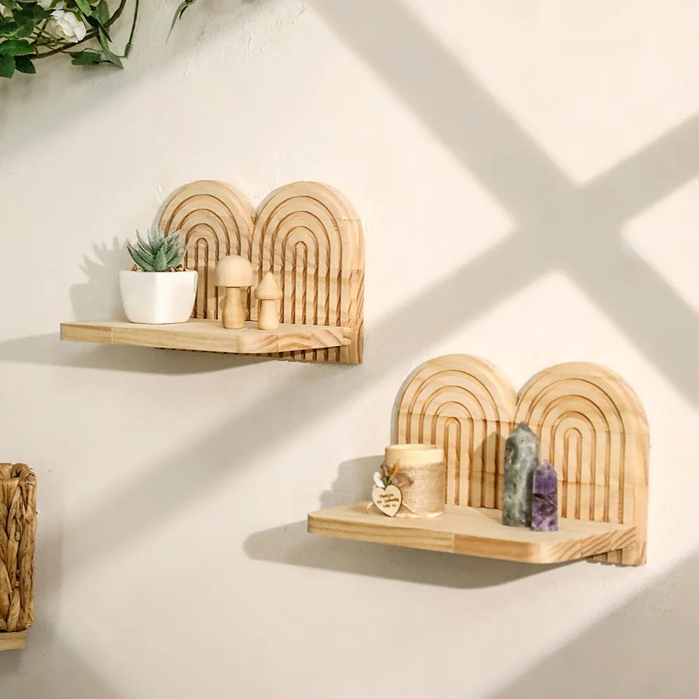 Solid wood multi-layer wall storage rack for flower pots and decorative items