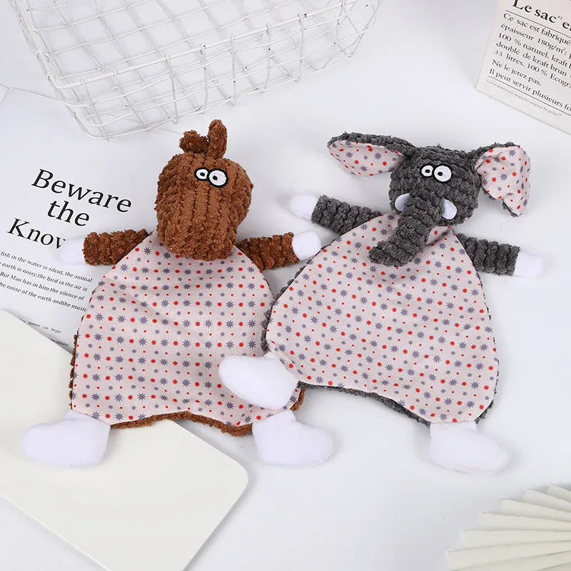 Brown fox-shaped pet stuffed toy with velvet fabric and crinkle paper sounds for cats and dogs