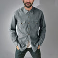 Men's regular fit denim cardigan coat in khaki, black, blue, or grey.