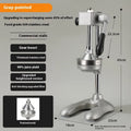 Vertical stainless steel manual juicer showing colour options and tip style variations