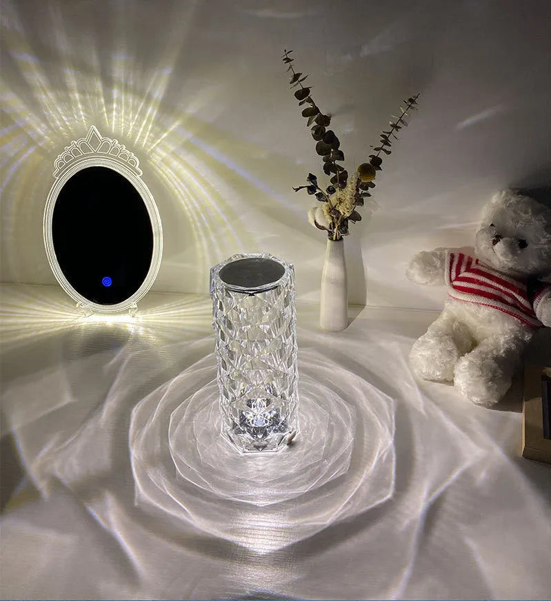 Romantic LED rose diamond table lamp in white light with touch switch, PAMA acrylic construction